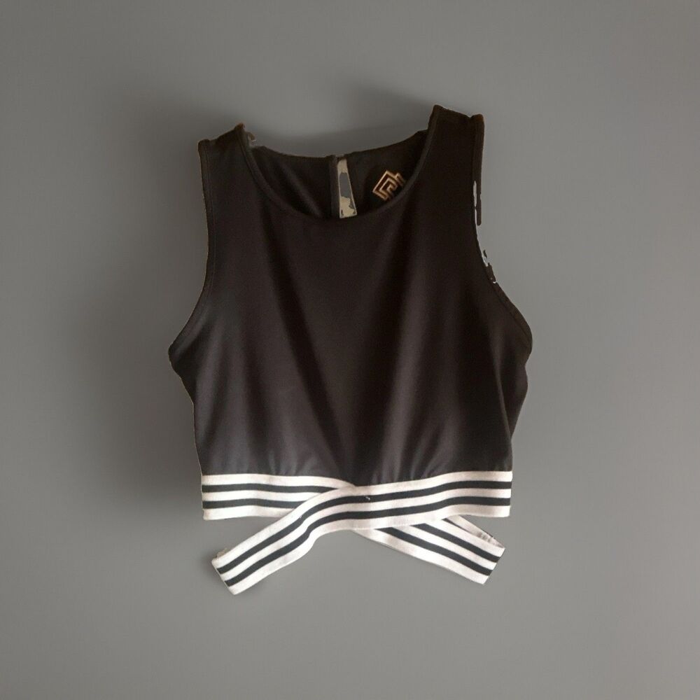 Zelos Womens Medium Cropped Tank Top M Black White Scoop Neck Stretch Gym